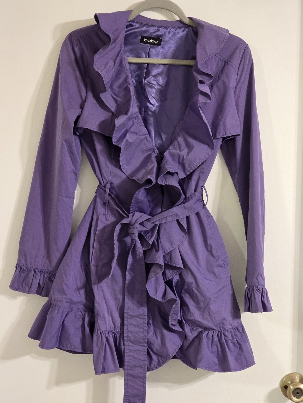 Bebe Purple Ruffle Tie-Waist Jacket, Exellent Condition, Size XS